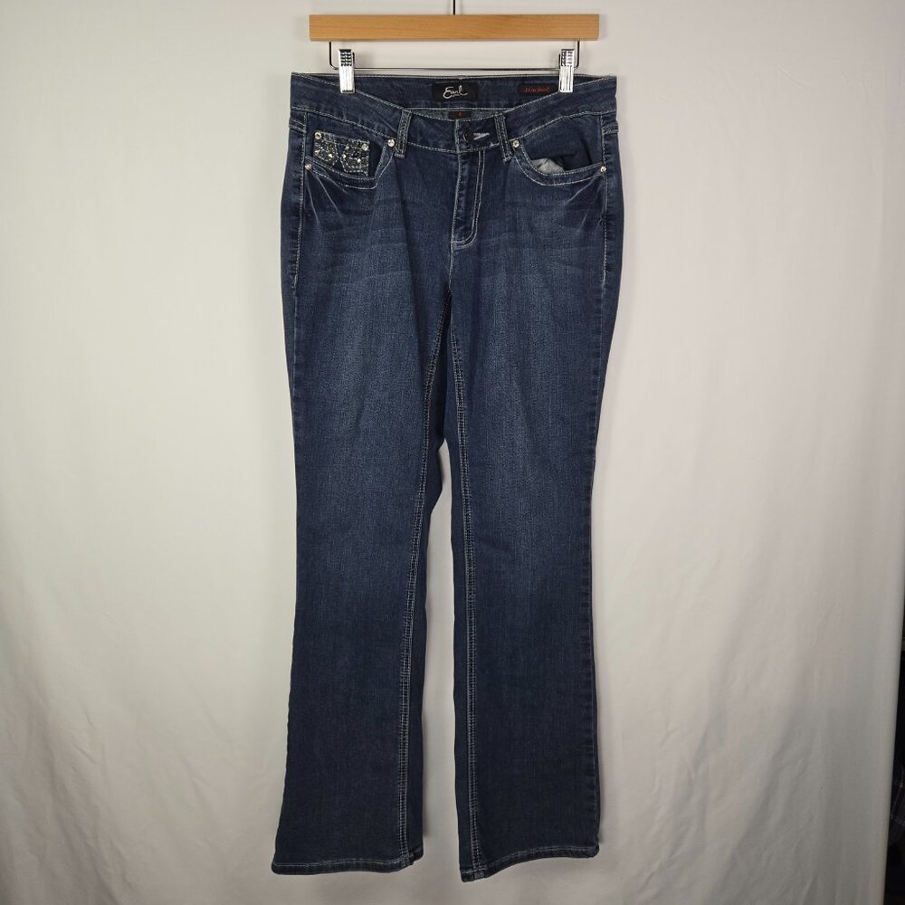 Earl Jean‎ Slim Boot Jeans Women’s 8 Lace Embellished Pockets Denim Blue